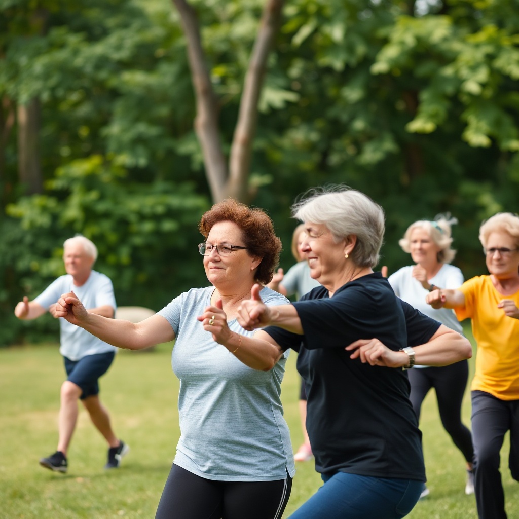 Group fitness class outdoors promoting cardiovascular health